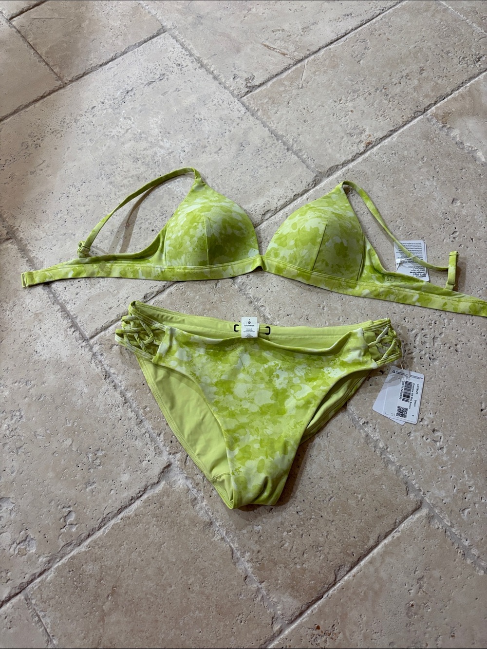Lululemon Lime Floral Bikini Set - Padded Triangle Top & Side-Detail Bottoms